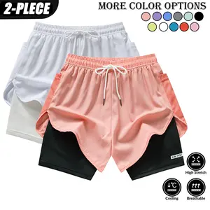 2PCS Women’s Summer Quick-Dry Yoga Shorts — Lightweight, breathable running bottoms with an elastic waistband and letter print; suitable for fitness, hiking, and outdoor sports. Casual athletic shorts—the perfect gift for her; women’s sportswear for Mothe