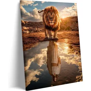 Framed Lion and Jesus Canvas Wall art Christian Jesus Lion King Poster Print Religious PaintingArtwork Church Wall Decor Pictures for Living Room Bedroom Decoration