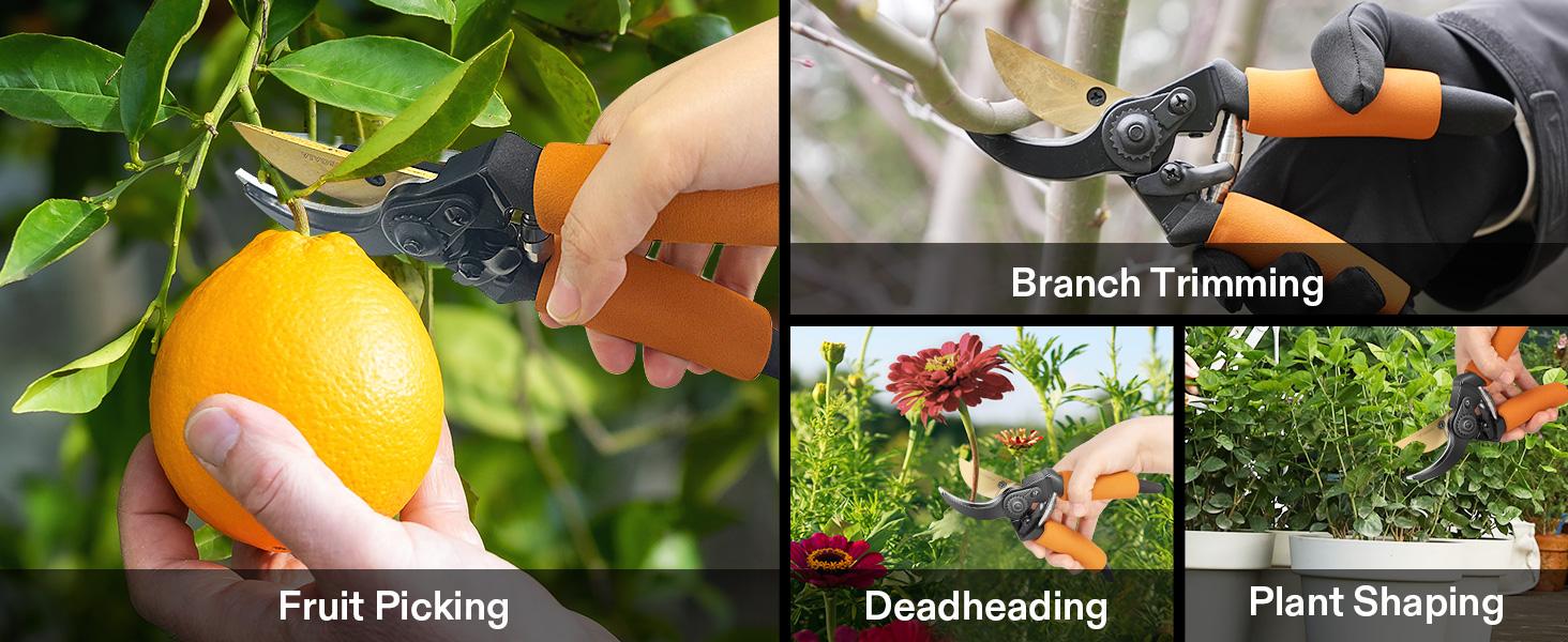 VIVOSUN 8.5" Bypass Pruning Shears for Gardening, Heavy-Duty Garden Scissors, Ultra Sharp Pruners with 3/4 in. Cut Capacity SK5 Blades, Thick Cushion-Covered Handle and Safety Lock