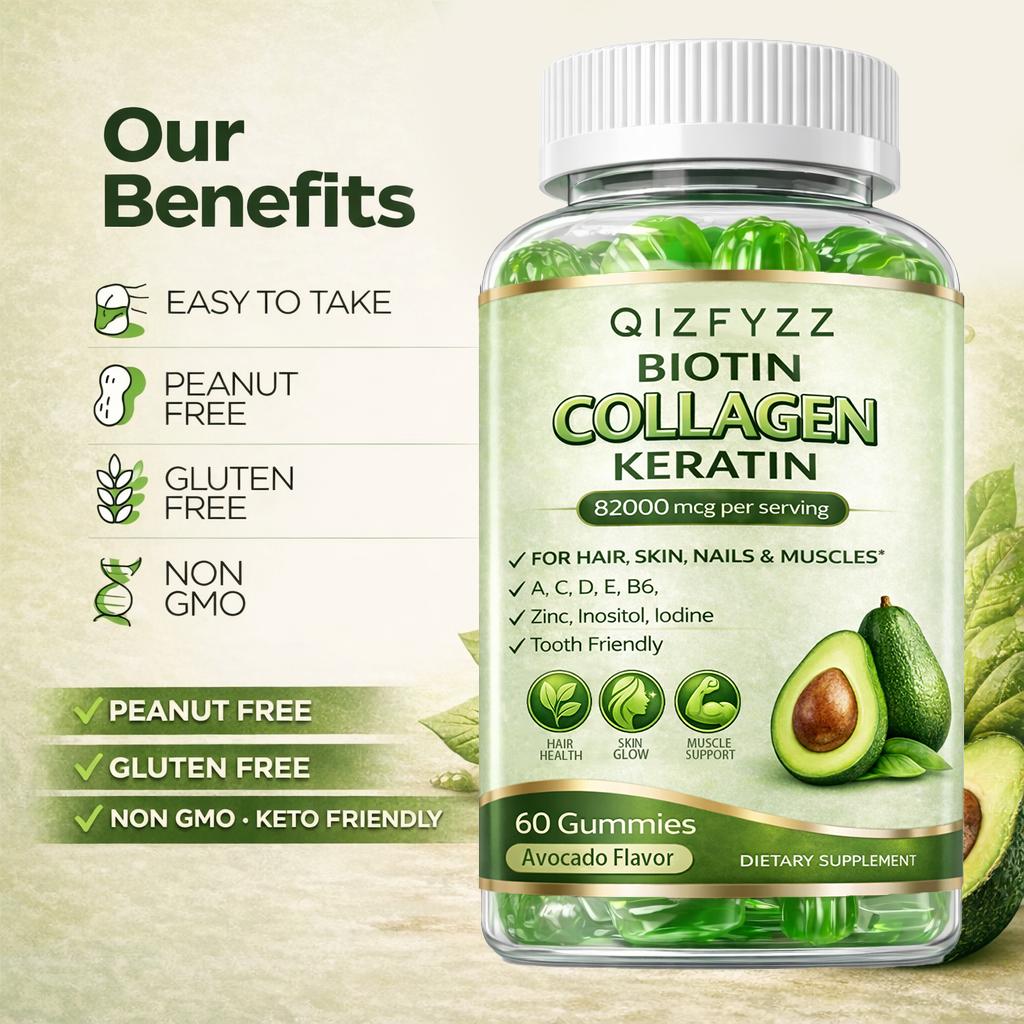 Unisex Biotin Gummies 12,000 mcg | Collagen, Keratin & Beauty Support Formula for Hair, Skin & Nails