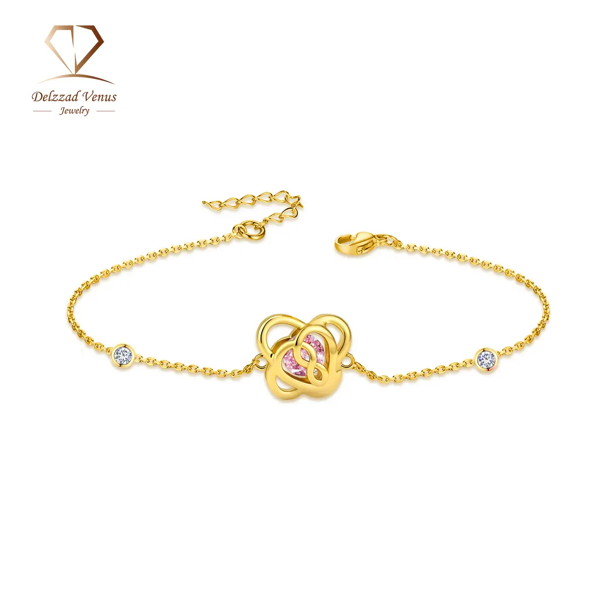 Delzzad Romantic Rose Blossom Bracelet Zirconia Bracelet Copper Chain Bracelet Jewelry Perfect Birthday Anniversary Gift