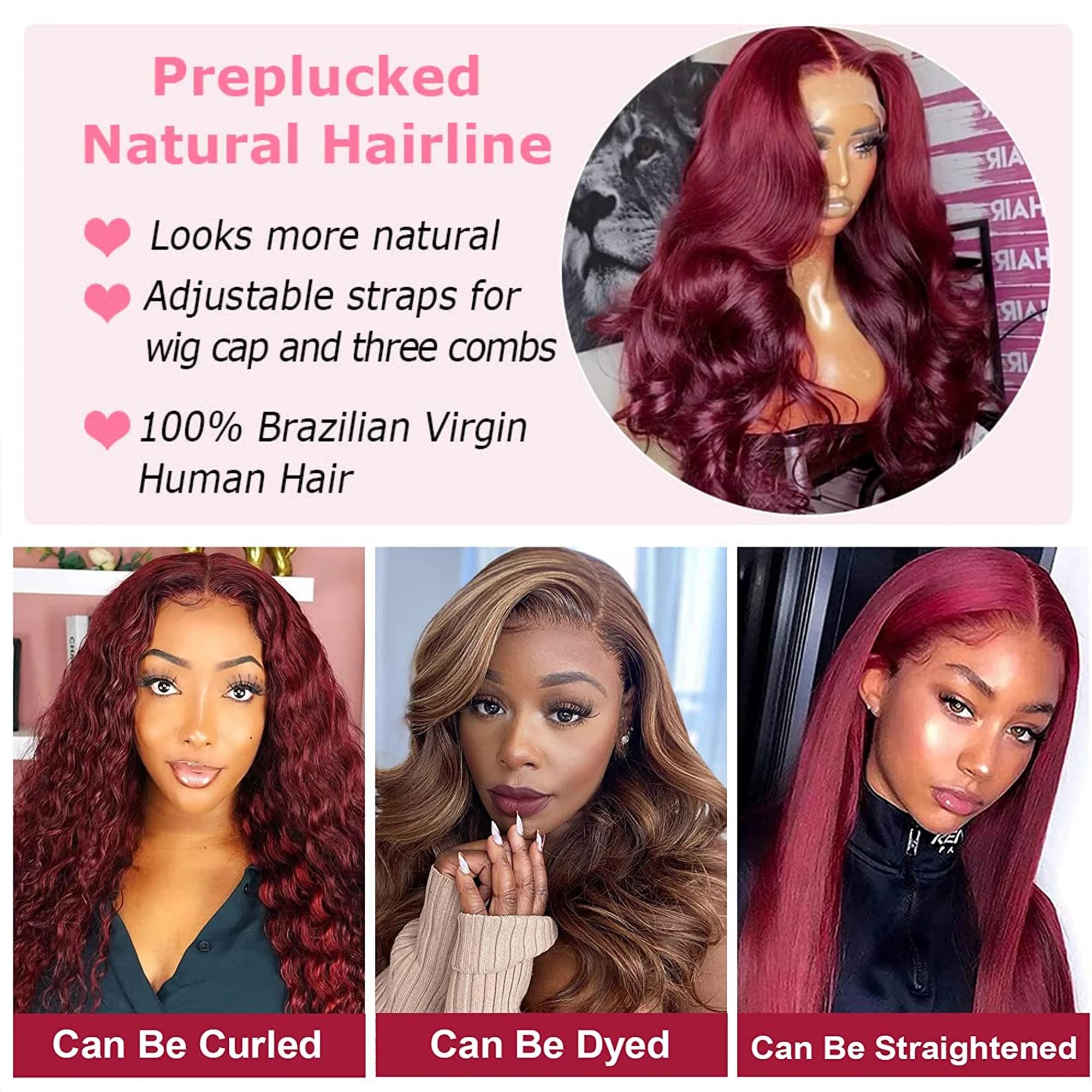 Bling Hair Straight 99J Burgundy 13x6 13x4 Lace Frontal Human Hair Wigs HD Transparent Lace Melt All Skins Ready to Wear Glueless Red Wig Raw Virgin Hair