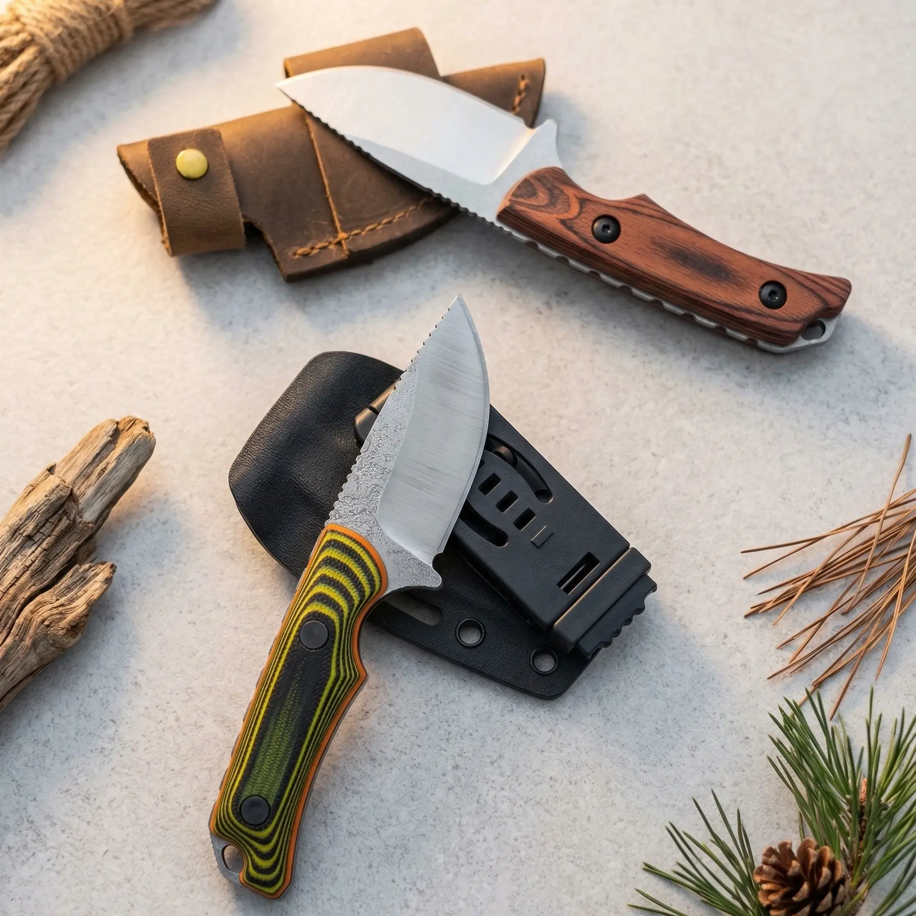 Full Tang Fixed Blade Hunting Knife - 8Cr13MoV Steel Blade, Compact EDC Survival Tool with Non-Slip G10/Wood Handle, Smooth Natural Feel Emergency Tool for Camping