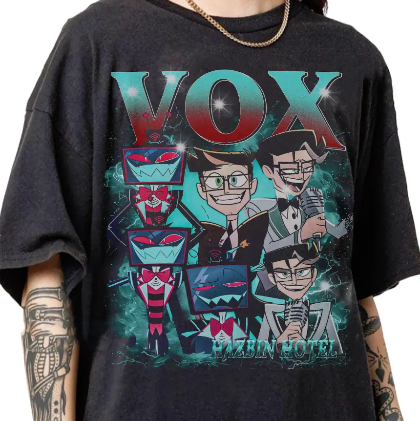 ハズビンホテル　レトロVOXTEKTシャツ Vintage 90s Graphic Style Vox Hazbin Hotel T-shirt, Retro Vincent