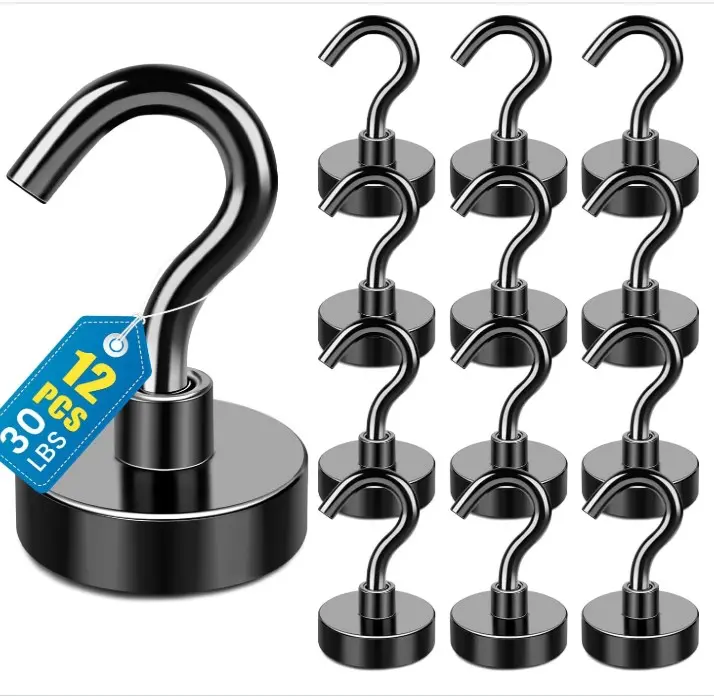 LOVIMAG Magnetic Hooks, 12 Pack 30lbs+ Magnet Hook 2026 Cruise Cabin Ship Essentials Heavy Duty Strong Magnets Refrigerator Fridge Hanging for Classroom Beach Vacation Kitchen Grills (Black)