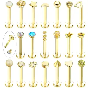 Women's tragus cartilage anterior spiral earrings men's lip and nose nails stainless steel ball shaped floral Medusa flat back perforated earrings 16G