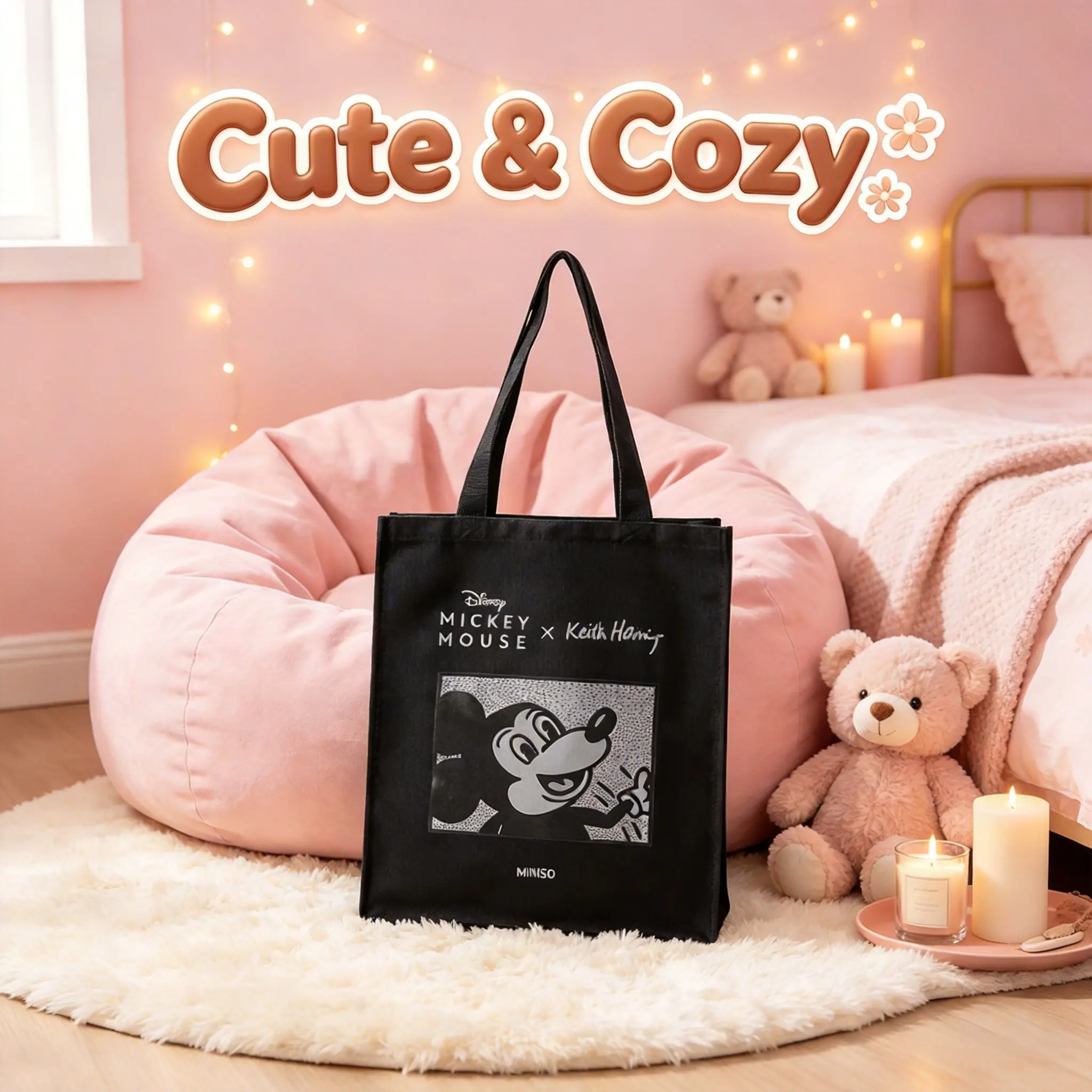 Disney Artist Series Canvas Carry All Tote with an Artistic Mickey Print - High-Capacity Daily Commuter Shoulder Bag, Daily Commuter Tote, Artistic Look，Back To School, Shoulder Straps, Artistic Print