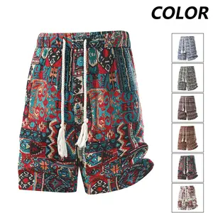 Men’s summer trendy jacquard drawstring shorts; men’s loose, versatile retro graffiti all-over print mid-length shorts; ethnic-style shorts with multi-element design; fashionable casual style; premium quality.