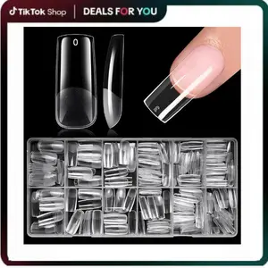 Long Square Nail Tips, 300pcs Gel Nail Tips Square Long Fake Nails, Full Cover Clear 15 Size Acrylic Nails Tips for Nail Extensions, Press on Nails Making
