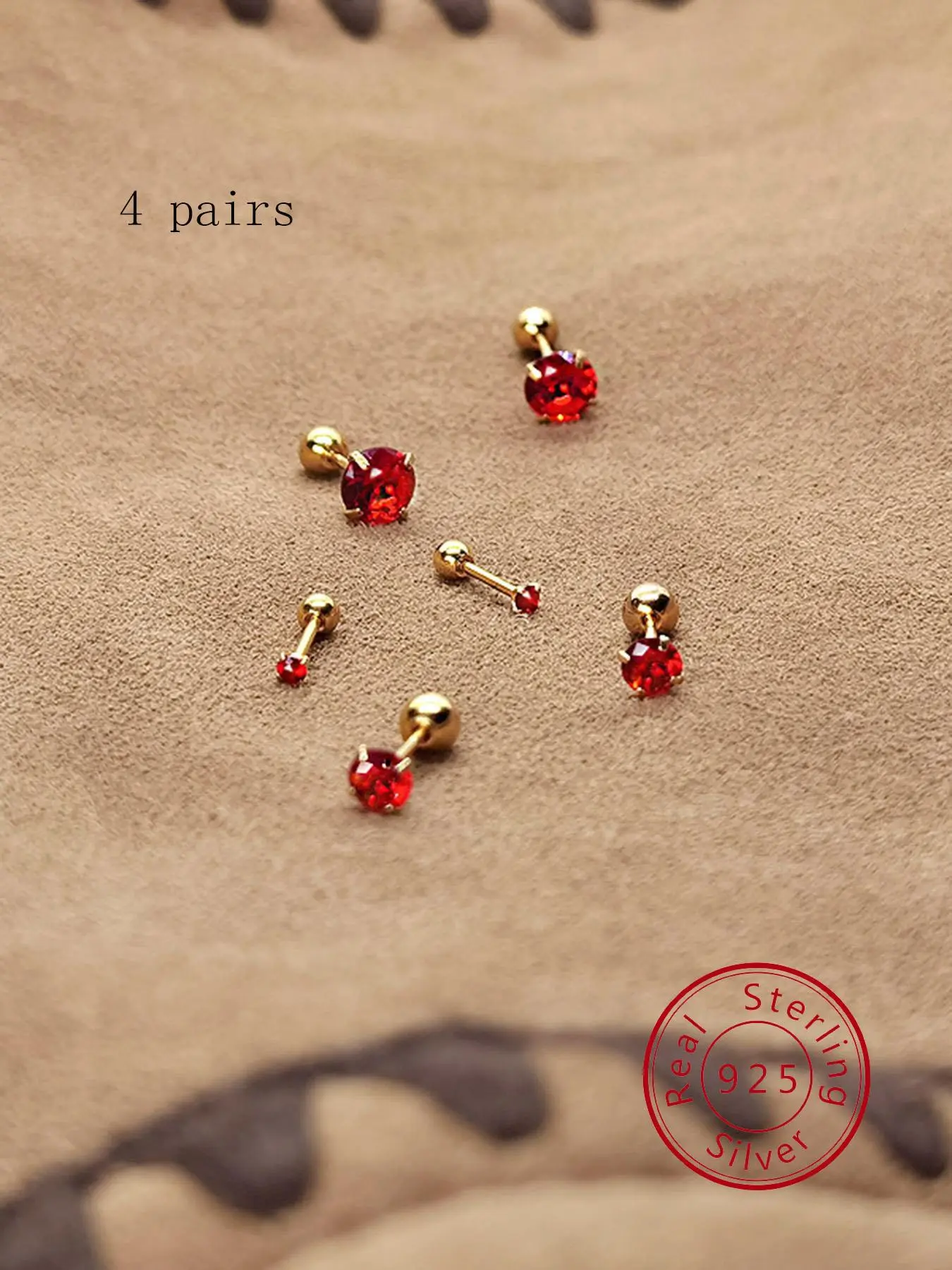 925 Sterling Silver Red Zirconia Earrings, 2024 New Style Earrings for Women & Girls, All-match Jewelry for Birthday Gift, Gift Ideas for Women, Pretty Studs, Stud Earrings Stack, Stud Earrings Set, Earring Stacking Set
