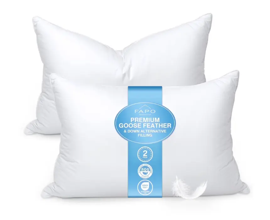 FAPO Goose Feather and Down Pillows Queen Size Set of 2 Luxury Hotel Bed Pillows with Cotton Cover