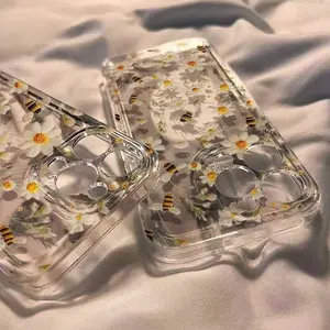 Transparent Bee Daisy Pattern Phone Case for iPhone 17 16 16e 15 14 13 12 11 Pro Max Air 12 13 Mini X XR XS 7 8 Plus Cover