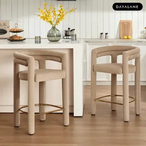 [SummerVibes]DAYALANE Modern Velvet Bar Stools, Ergonomic Curved Back Counter Height Chairs with Thick Foam Cushion & Gold Footrest for Kitchen Island Home Bar