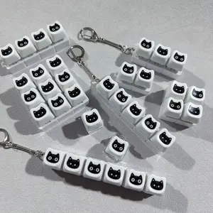 Stress Relieving Mechanical Keyboard Toy, Pure Cute Cat Emoji Key Hat with LED Light, Portable Keyboard Keychain Accessory, Trendy Cute Keychain