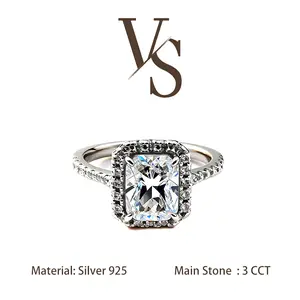[Venus Jewelry] Lab Created Gemstone Silver 925 Rectangular chamfered personality simple ring