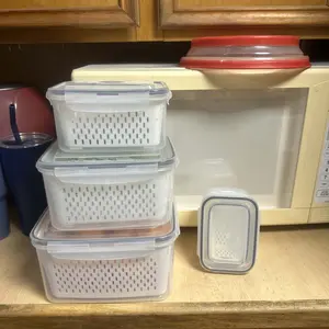 8/10/12 Pcs Large Fruit Containers for Fridge, Stackable Food Storage Containers with Removable Colander, BPA-Free, Airtight Storage Container to Keep Fruits, Vegetables, Berry, Meat Fresh longer