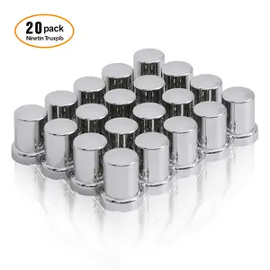 33mm Chrome Push on Lug Nut Covers Plastic Top Hat w/ Flange for Semi Trucks 20PCS