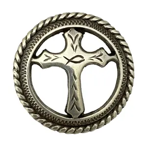 4 Pack Christian Cross Screw Back Conchos with Roped Edge - 3/4"