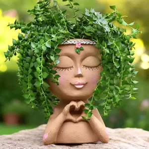 Cute Resin Flower Pot with Heart Hands, Drainage Hole - Sculptural Succulent Planter for Home Decor, Party Gifts, Sculptural Planter