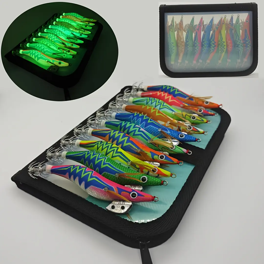 10pcs/bag Squid Fishing Bait Squid Hook Sea Fishing Bait Luminous Squid Hook Squid Bait Luminous Wood Shrimp