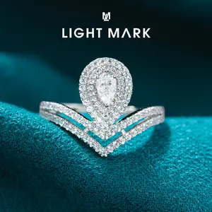 0.3ct Double Halo Pear shape moissanite Stone Adjustable Engagement Ring Wedding Ring Lady (5#-7# )-RW10828