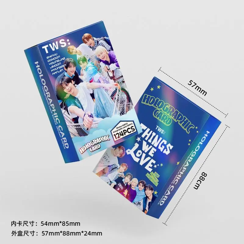124PCS Kpop Boy Group TWS Members Paper Laser Flash Cards Set, Korean Star Double-Sided LOMO Photo Cards Collection with Stickers (Toys & Hobbies DIY Accessory)