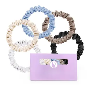 Silk Hair Ties for Women:  Mulberry Skinny Silk Scrunchies, Soft Smooth No  No Crease for Thin Fine Curly Hair 5 Pack, Multi-5