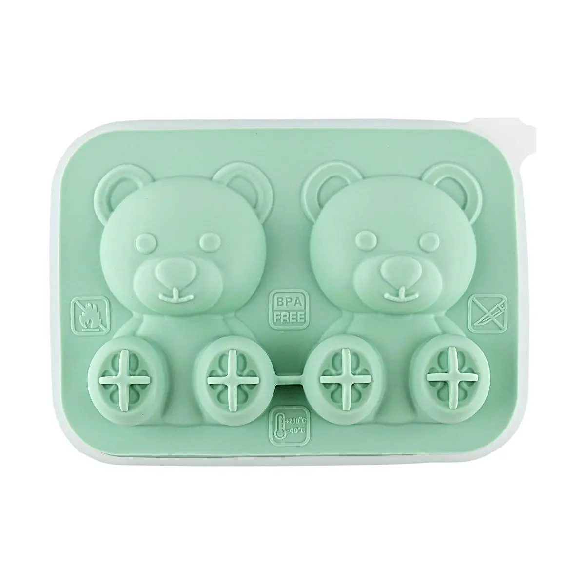 FaSoLa Bear Ice Cube Tray - 2 Cavity Cute Teddy Ice Mold, Food Grade Silicone for Drinks, Cocktails, Parties