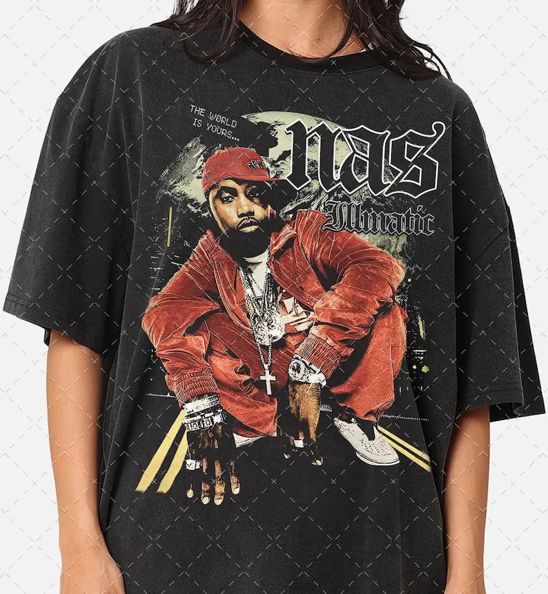 Illmatic World Is Yours Bootleg Hip Hop Rap 90s Graphic Tee for Fans alike T-Shirt Unisex Crewneck Made Using 100% Cotton, Design & Printed In The USA