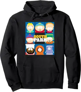South Park Gang Behind Logo Pullover Hoodie - Black Cartoon Hoodie with Character Faces