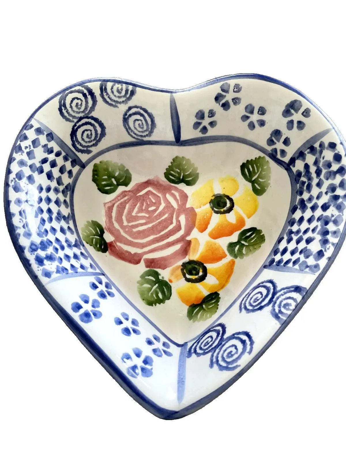 VTG ANCORA ITALIAN POTTERY Heart Shaped Bowl Hand Painted Flowers Made in Italy