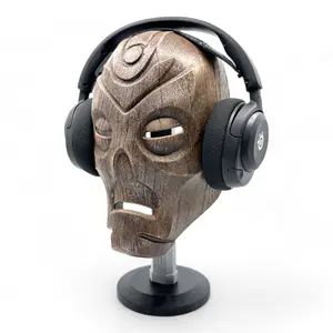 Fantasy Dragon Wooden Mask Headphone Stand & Headset Holder 3D Printed Dark Walnut Finish Desk Organizer for Gaming & Office Use Game