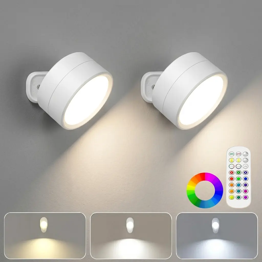 RGB Magnetic Wall Sconces Indoor, Wireless Detachable Rotatable Color Changing Wall Lighting, for Living Room Hallway Bedroom Bathroom