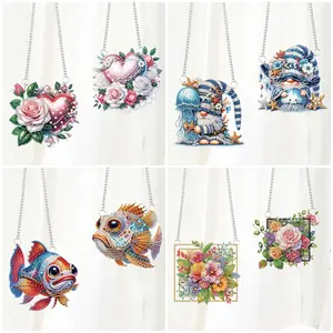 2pcs Love Rose/Fish/Flowers/Cartoon Gnome Special Shape Diamond Painting Hanging Pendants for Wall Window