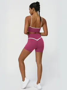 Two-Piece Set, Workout Sets, Women's Striped Print Contrast Strap Crop Sports Bra & Tummy Control Hip-lifting Shorts Sportswear Set, Breathable Outfits, for Yoga Gym Workout Running, Women Sport & Outdoor Clothing