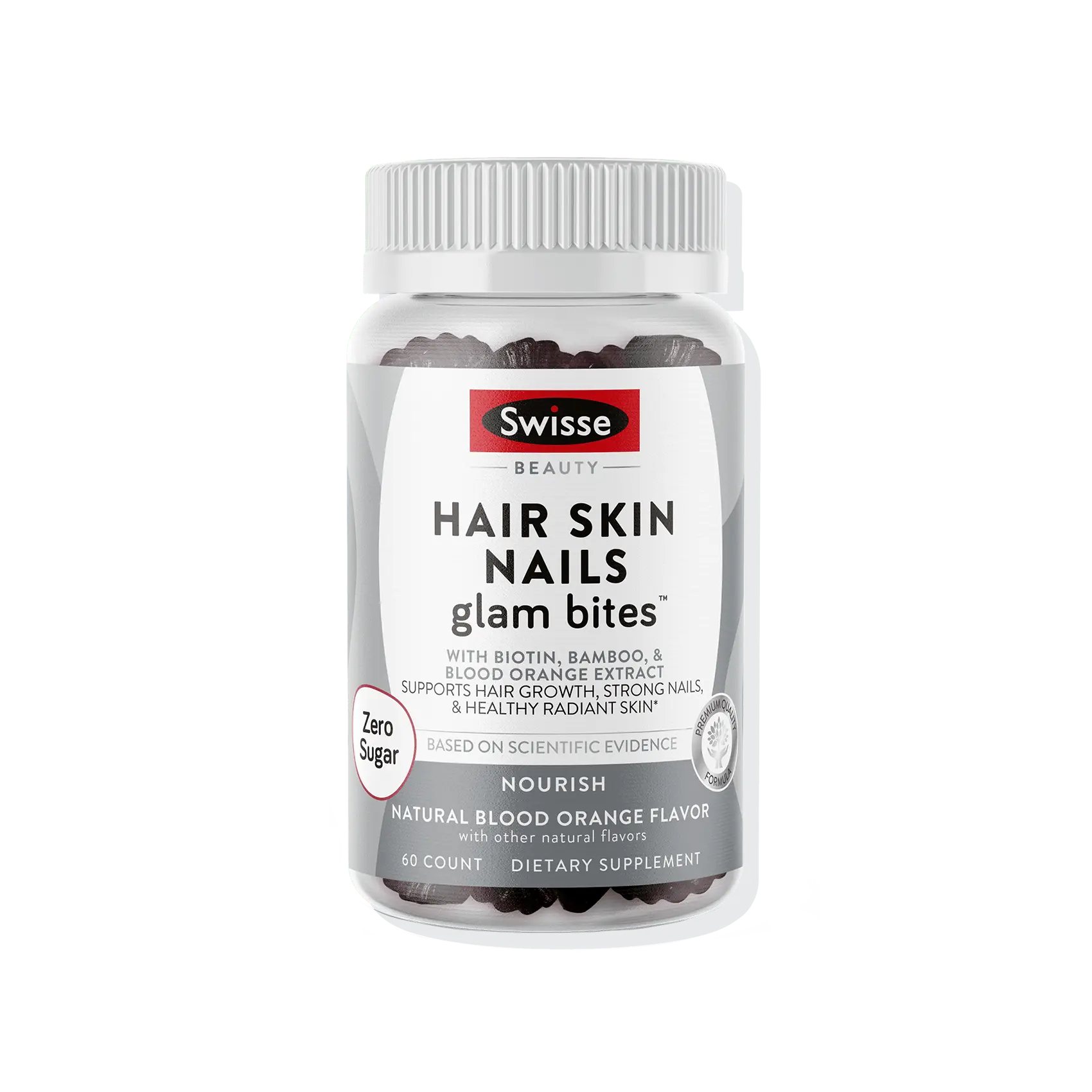 Swisse Hair, Skin, Nails Glam Bites – Biotin, Bamboo & Blood Orange – Supports Hair Growth, Stronger Nails & Radiant Skin – Zero Sugar Gummies for Adults – Natural Blood Orange Flavor, 60 Count