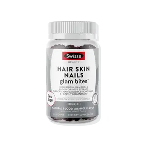 Swisse Hair, Skin, Nails Glam Bites – Biotin, Bamboo & Blood Orange – Supports Hair Growth, Stronger Nails & Radiant Skin – Zero Sugar Gummies for Adults – Natural Blood Orange Flavor, 60 Count