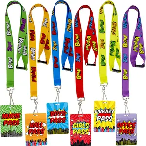 Fancy Land Bright Color Hall Pass Lanyards and School Passes Set of 6 Classroom Teacher Gift