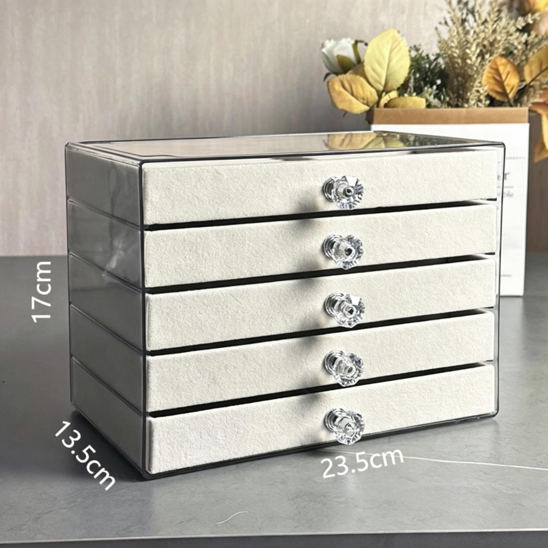 5-Tier Acrylic Jewelry Box with Velvet Drawers & Removable Trays,Clear Jewelry Storage Organizer with Adjustable Partitions,Anti-Scratch Protection for Rings Earrings Necklaces,Desktop Display Holder for Home Dressing Area,Practical Gift for Mom Wife