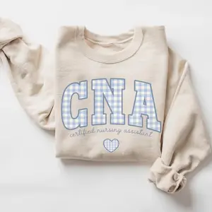 CNA Blue Gingham Sweatshirt, Certified Nursing Assistant Crewneck, Graduation & Appreciation Gift