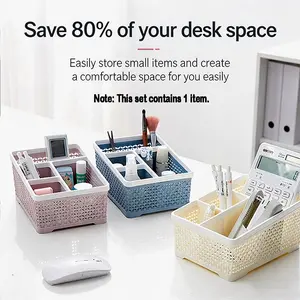 Multi-Functional Woven Design Storage Box, Portable Desktop Organizer for Remotes, Office, Living Room, Cable Management, Space-Saving Solution
