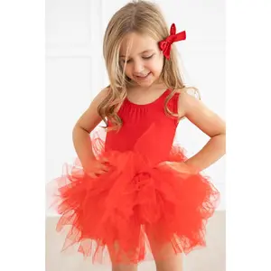 Red Tank Tutu Leotard - Sleeveless Baby Girl Frock with Attached Skirt - Fancy Summer Outfit for Toddlers & Kids - For Dance, Party, Outdoor & Casual Wear - Kids Fashion