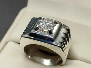 2 Carat Diamond Cut Fire Moissanite Sterling Silver 925 Handmade Men's Plain Ring