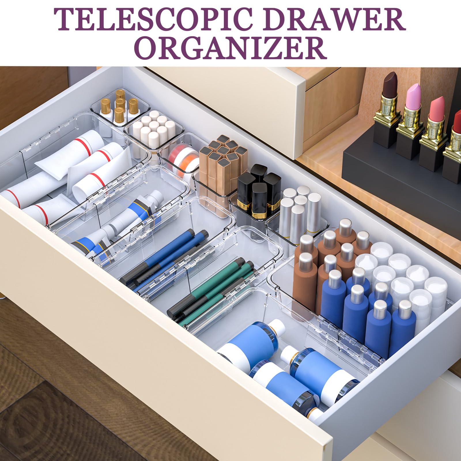 25 PCS Clear Drawer Organizer, Adjustable Drawer Storage Box, 3-Size Desk Drawer Organizer, Storage Bins for Makeup, Cosmetic, Kitchen Utensils, Bedroom Dressers Tool Organizer for Gadgets