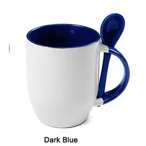 Sublimation 12 oz ceramic color contrast coffee mug with spoon