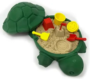 Turtle Sand Box Mini Desktop - 6 x 6 in - Stress Relief with Soft Moldable Play Sand & Mini Tool Accessories - Novelty Gift for Desktop Decor