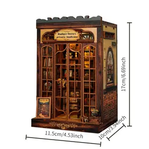 Rudiger Vintage Private Study Wooden Book Nook – Creative Miniature Model Kit for Bookshelves | Challenging Miniature Scene Assembly | Nostalgic Desktop Decor & Gift Collectible Figurine Interior Decoration Accessories