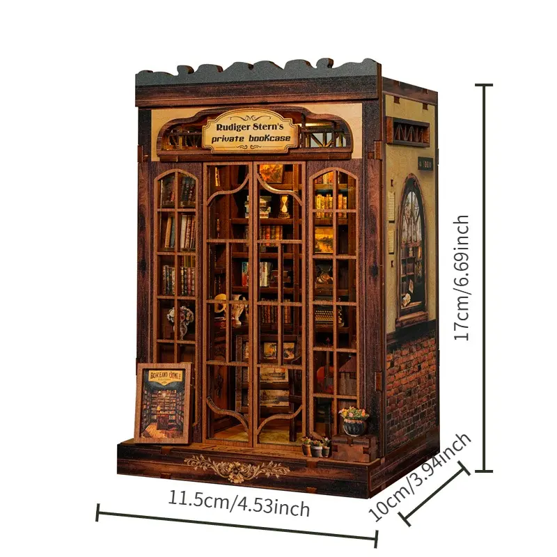 Rudiger Retro Private Study Wooden Book Nook DIY Model Kit - Challenging Assembly, Collectible Figurine, Scaled Models, Bookshelf Decor, Interior Decoration Accessories (Toys & Hobbies Woodwork Craft Gift)