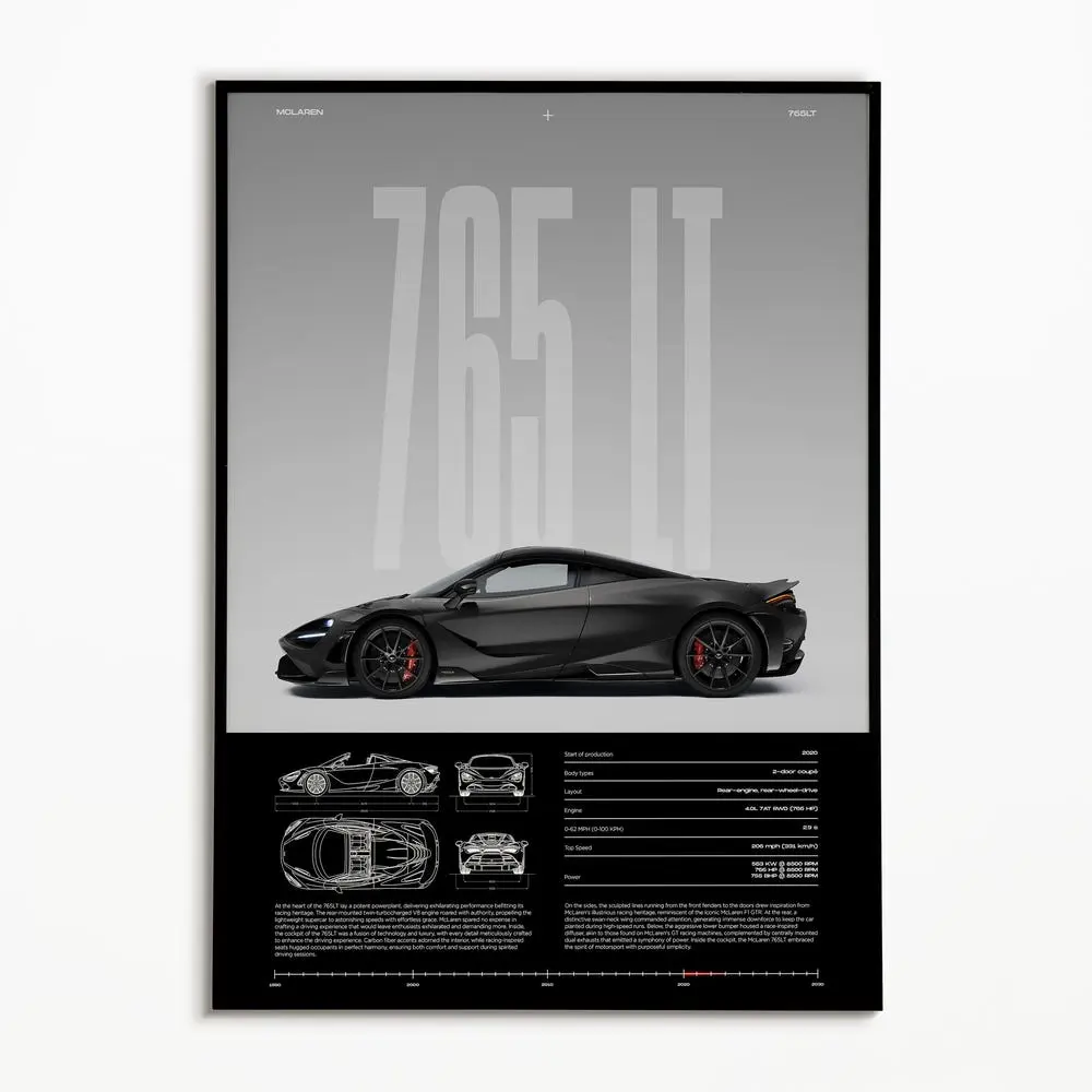 McLaren 765LT Poster | Physical Print | Hyper Car Art Print | 11x17 Inches | Premium Card Stock | Home Decor Ornaments | Room Decoration