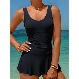 Women's Elegant Slim-Fit Black One-Piece Swimsuit - Belly-Covering High Elasticity Fabric, Removable Chest Pads, Machine Washable Sexy Beach Vacation Swimwear, Bathing Suits, Seamless Swimwear |   Comfortable Fit Swimwear